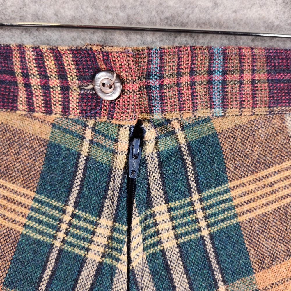 Vintage Plaid A Line Midi Skirt Wool Blend 29 Button Zip Closure Womens Academia - Picture 7 of 13
